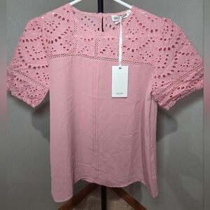 Grace Karen Pink Eyelet Women's Top Size Small Pink